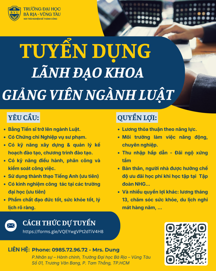 BVU tuyển dụng Lãnh đạo khoa và giảng viên ngành Luật