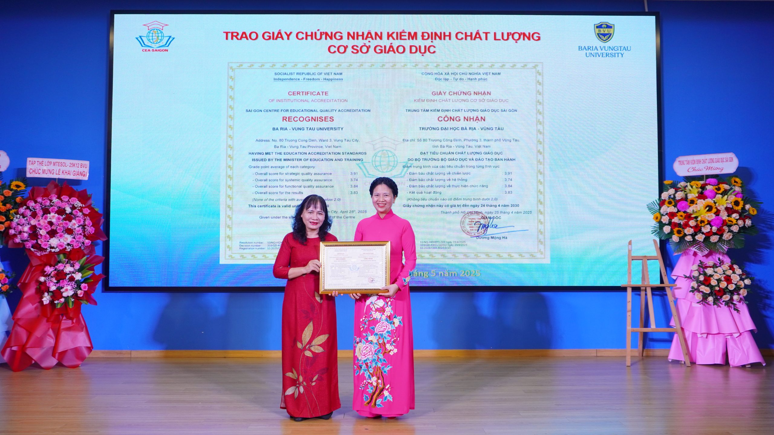 BVU long trọng tổ chức Lễ công bố quyết định và trao giấy chứng nhận kiểm định chất lượng cơ sở giáo dục