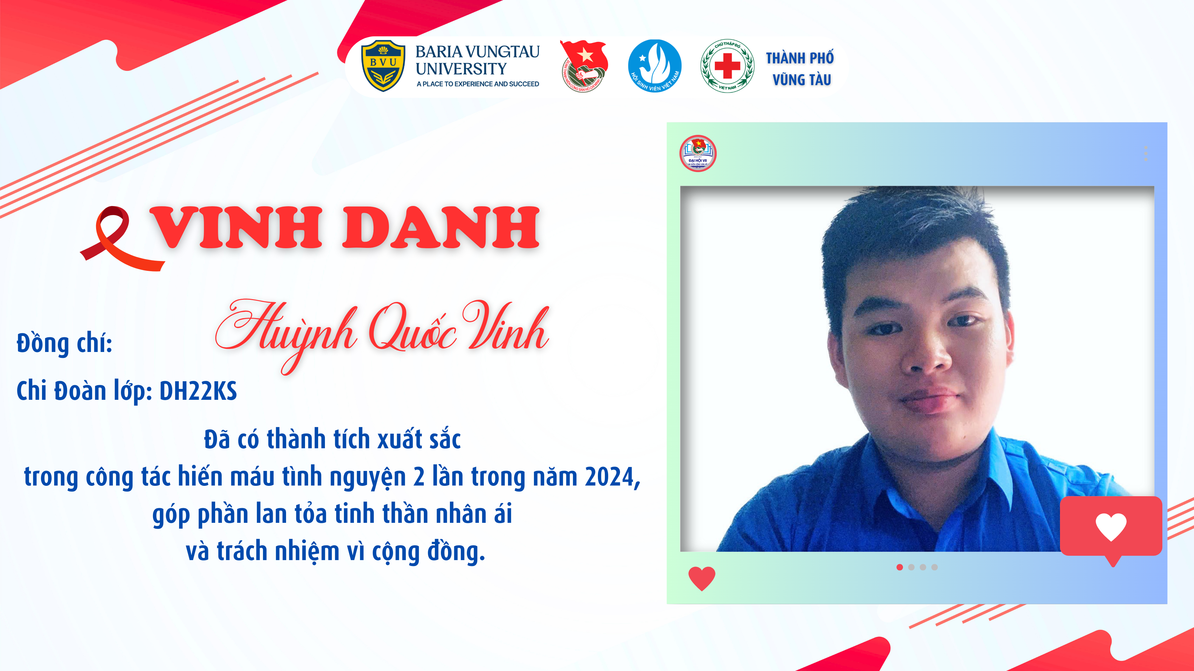 VINH DANH SINH VIÊN BVU TIÊU BIỂU TRONG PHONG TRÀO HIẾN MÁU TÌNH NGUYỆN