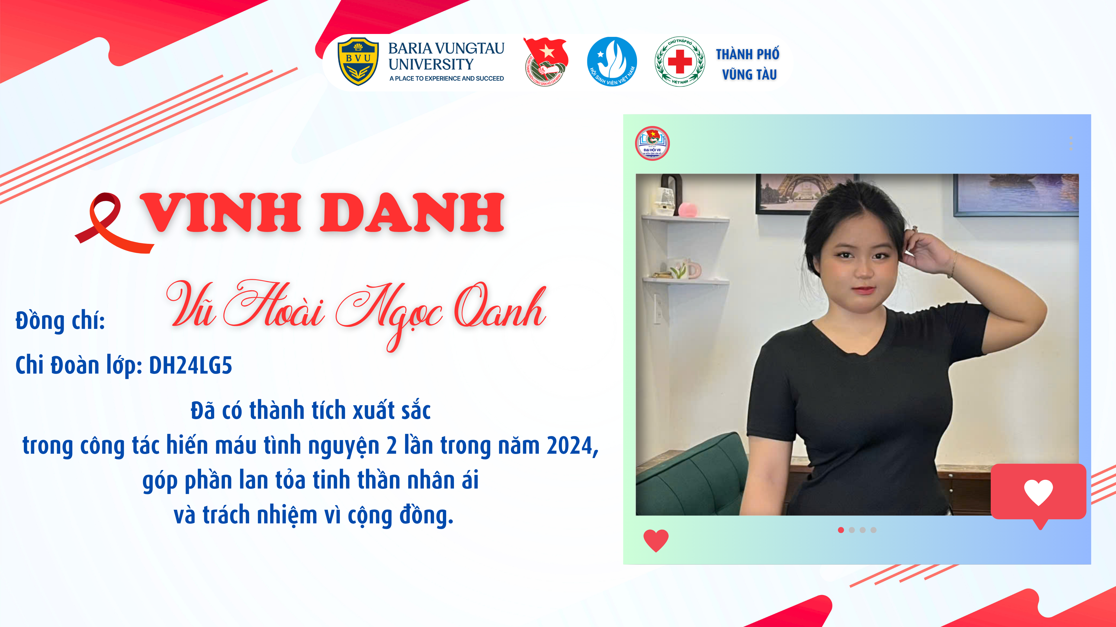 VINH DANH SINH VIÊN BVU TIÊU BIỂU TRONG PHONG TRÀO HIẾN MÁU TÌNH NGUYỆN