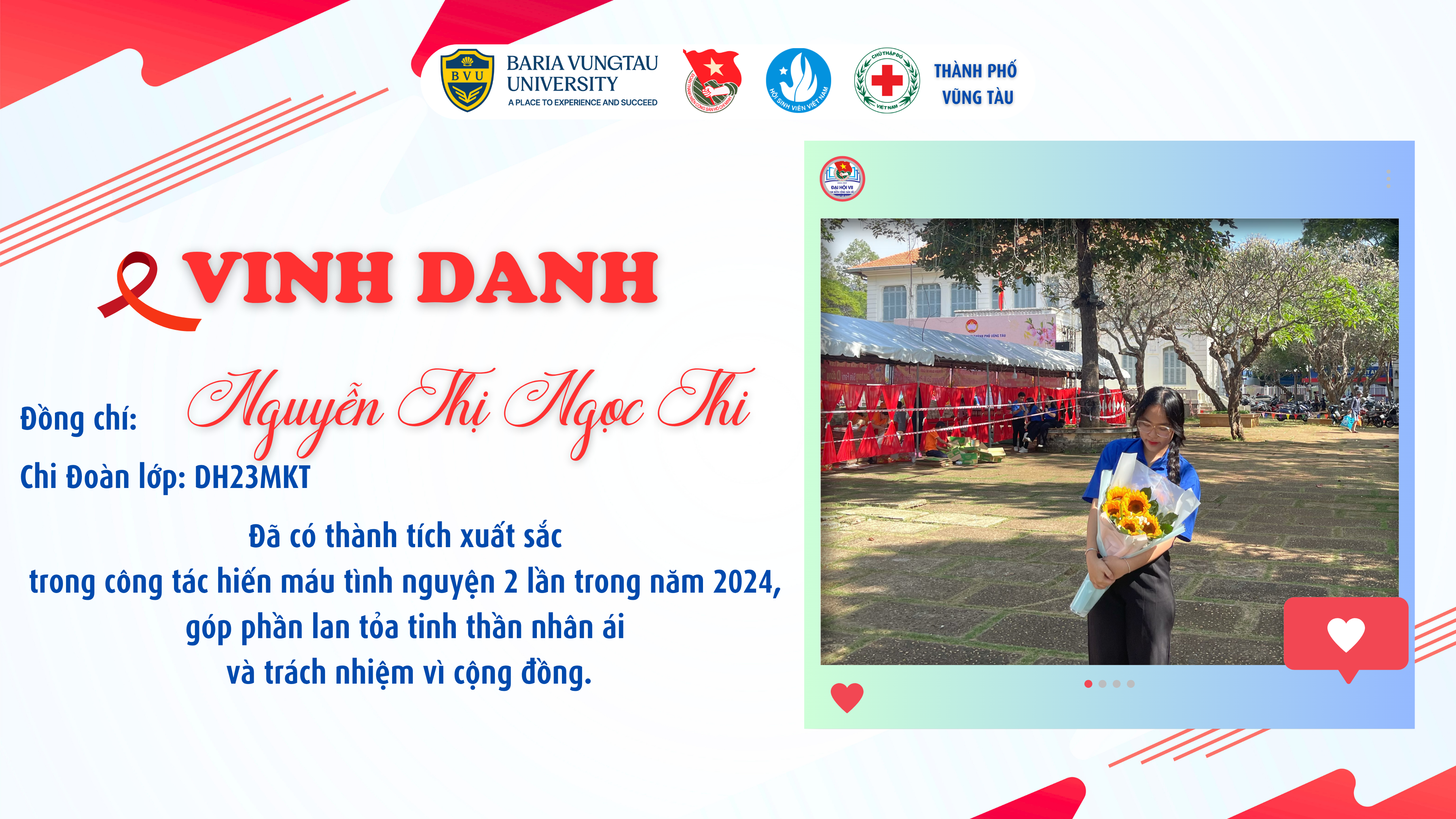 VINH DANH SINH VIÊN BVU TIÊU BIỂU TRONG PHONG TRÀO HIẾN MÁU TÌNH NGUYỆN