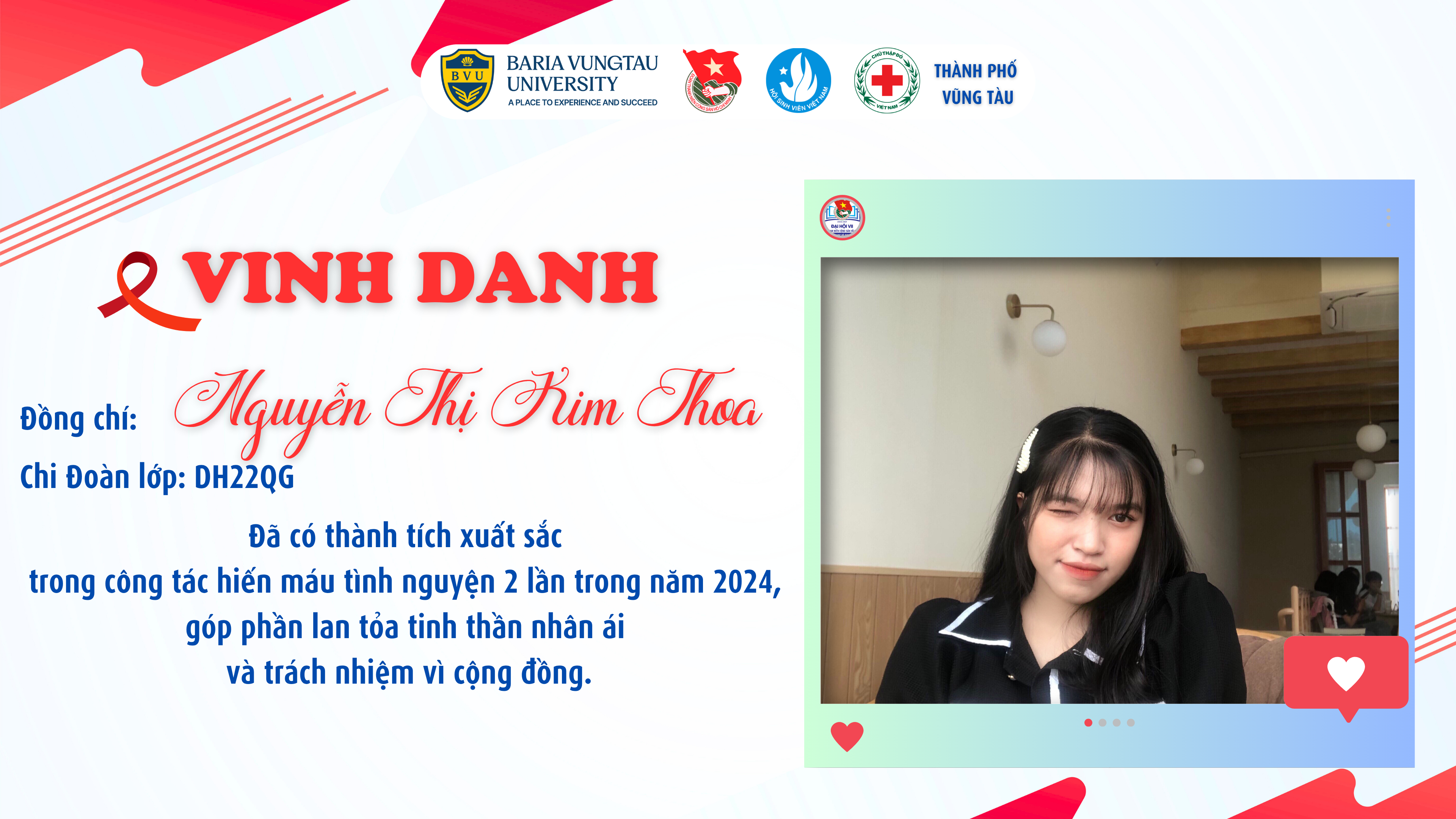 VINH DANH SINH VIÊN BVU TIÊU BIỂU TRONG PHONG TRÀO HIẾN MÁU TÌNH NGUYỆN