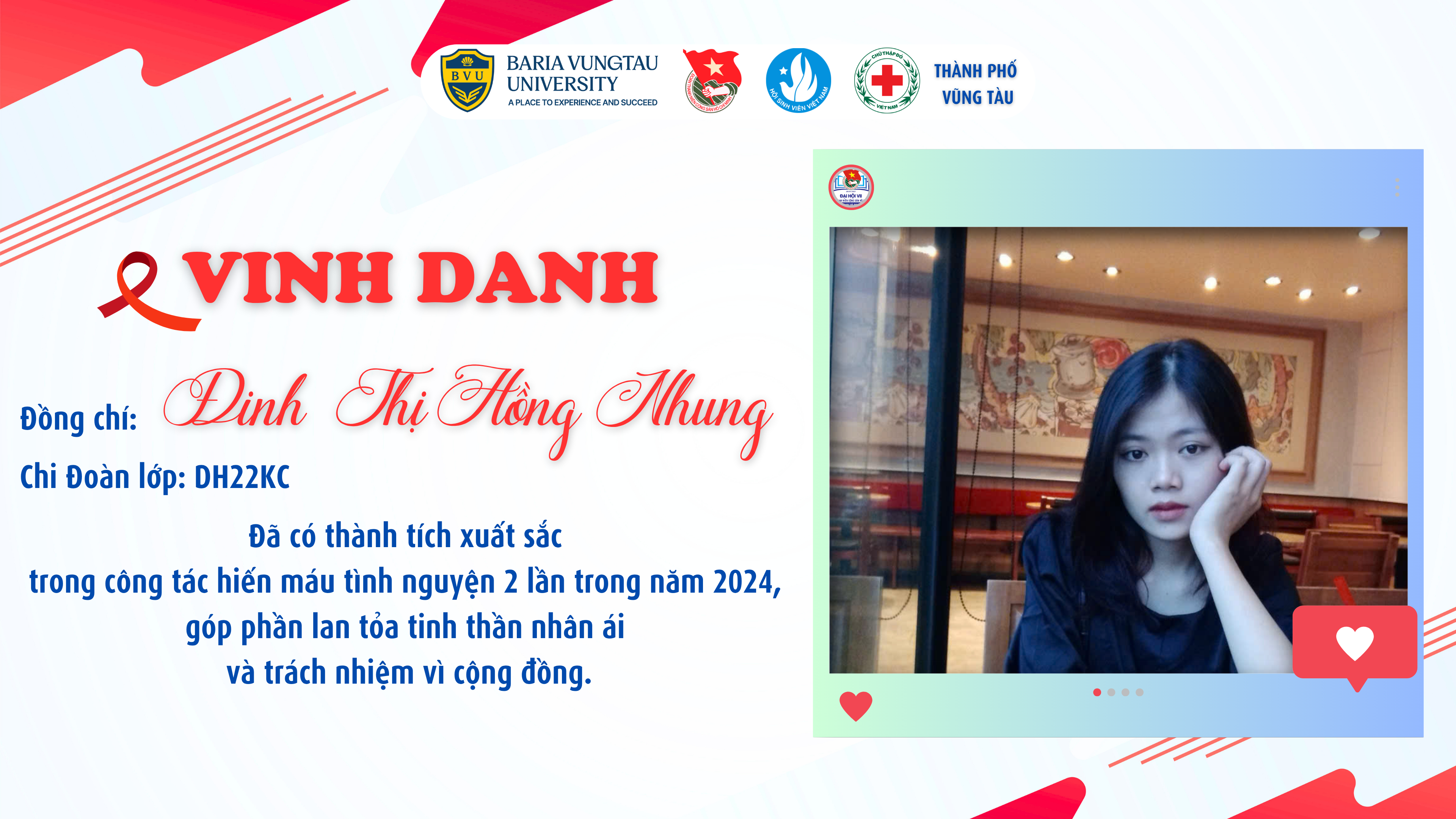 VINH DANH SINH VIÊN BVU TIÊU BIỂU TRONG PHONG TRÀO HIẾN MÁU TÌNH NGUYỆN