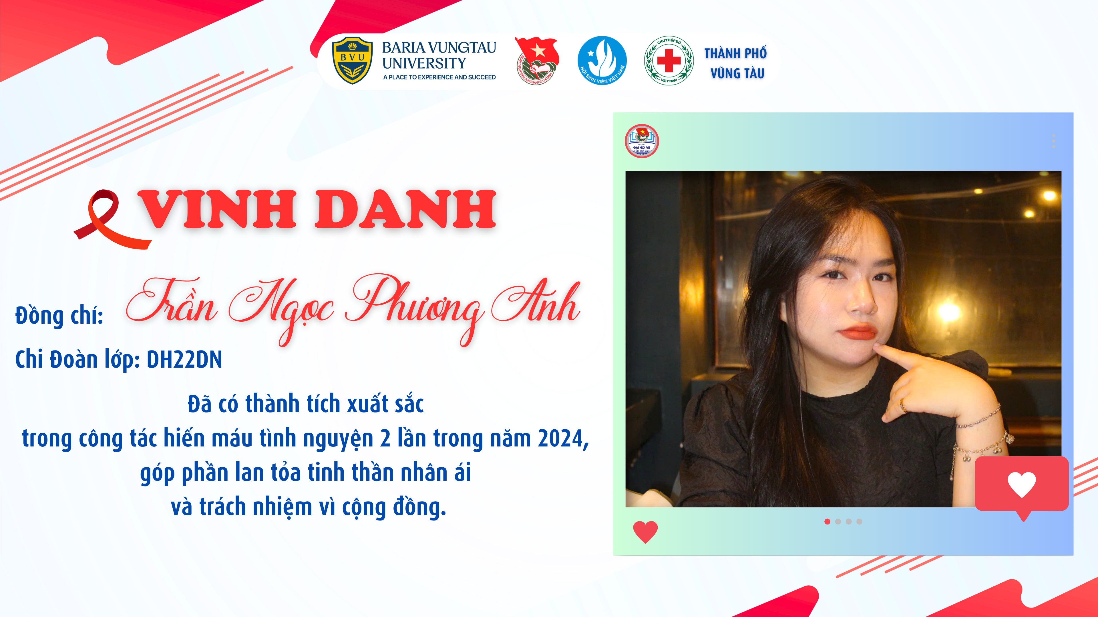 VINH DANH SINH VIÊN BVU TIÊU BIỂU TRONG PHONG TRÀO HIẾN MÁU TÌNH NGUYỆN
