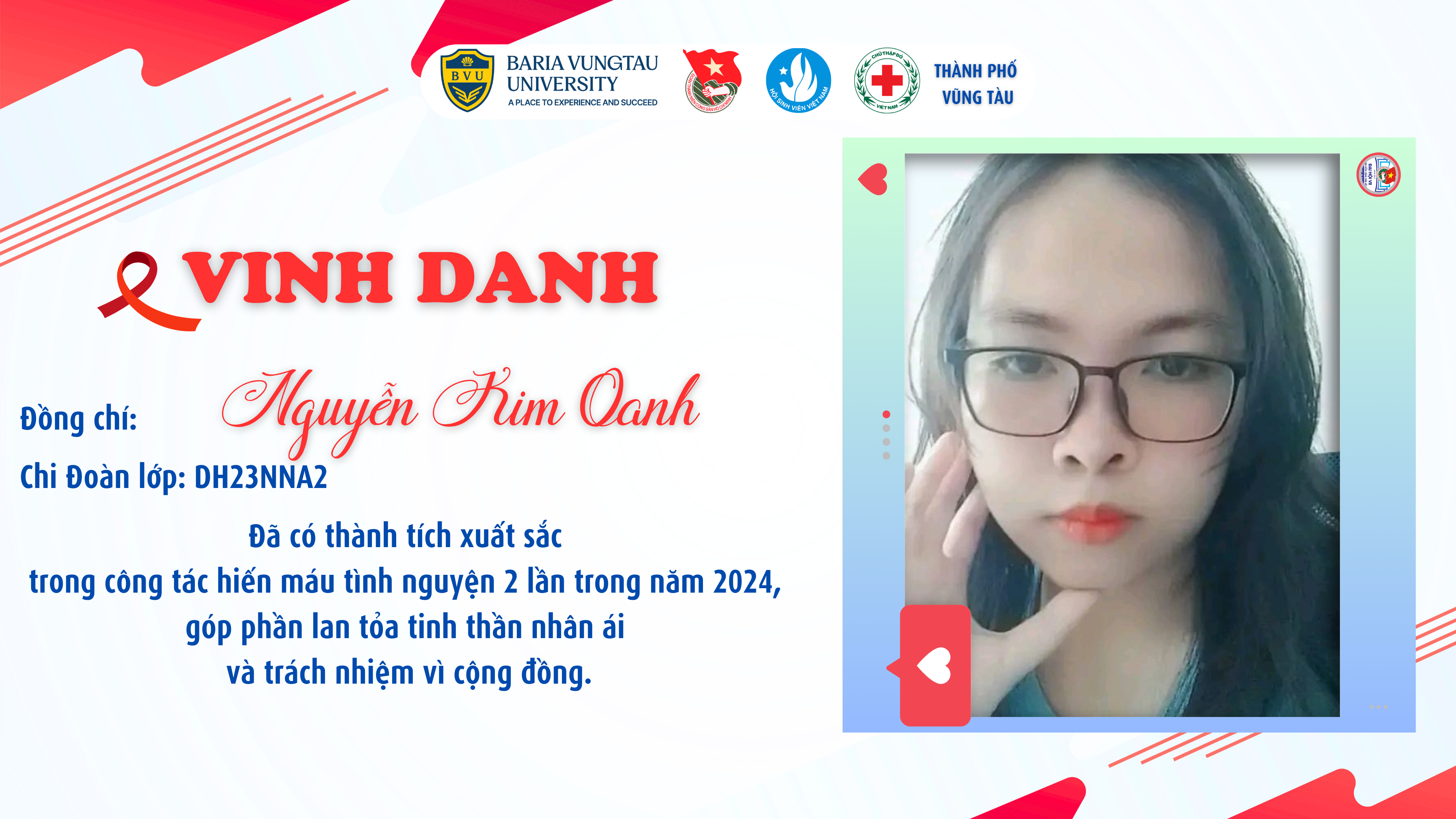 VINH DANH SINH VIÊN BVU TIÊU BIỂU TRONG PHONG TRÀO HIẾN MÁU TÌNH NGUYỆN