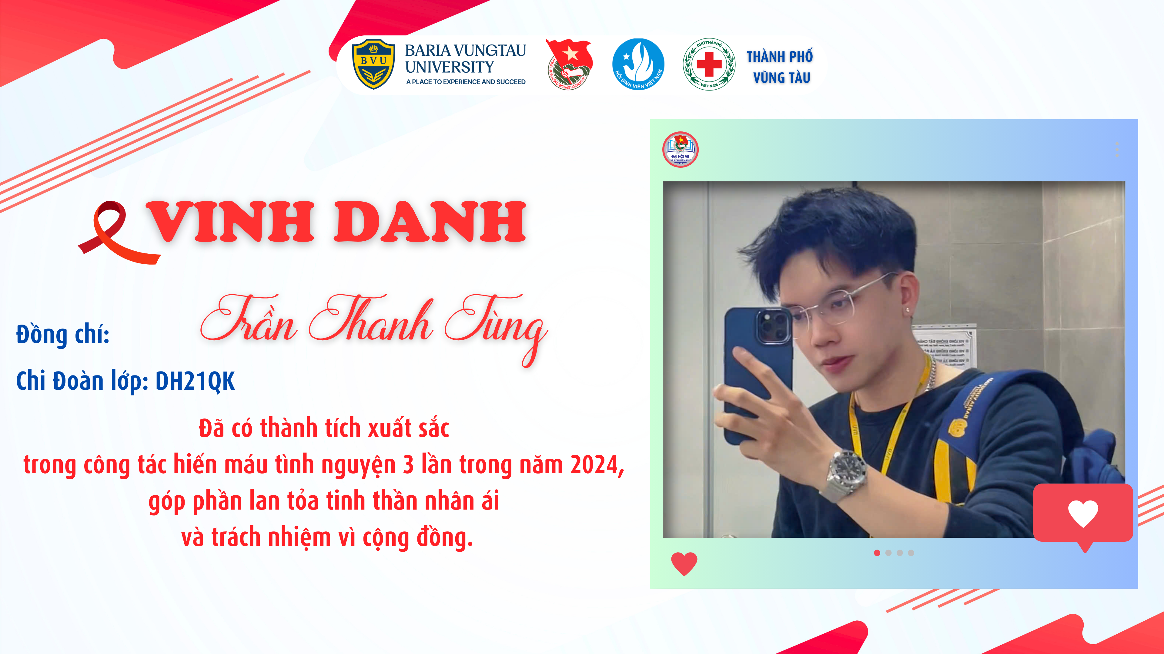 VINH DANH SINH VIÊN BVU TIÊU BIỂU TRONG PHONG TRÀO HIẾN MÁU TÌNH NGUYỆN