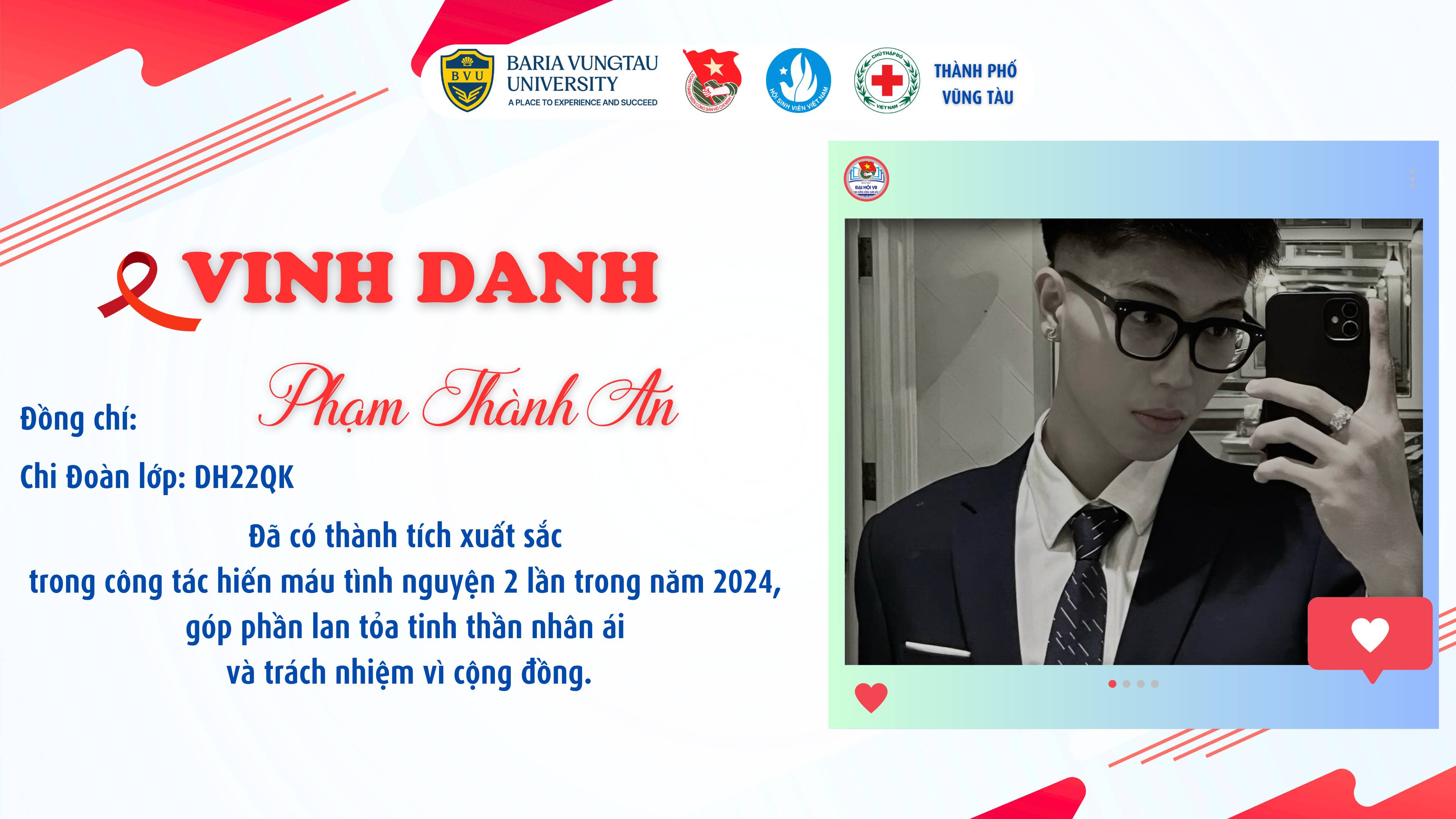 VINH DANH SINH VIÊN BVU TIÊU BIỂU TRONG PHONG TRÀO HIẾN MÁU TÌNH NGUYỆN