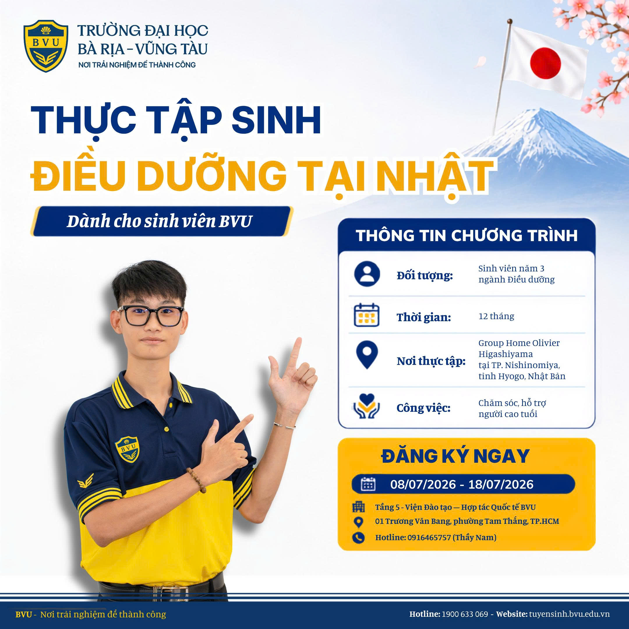 Mở rộng cơ hội quốc tế: Sinh viên ngành Điều dưỡng BVU đi thực tập nghề nghiệp tại Nhật Bản
