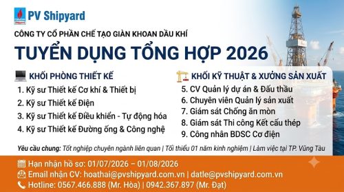 🚀 [PV SHIPYARD 2026] THÔNG BÁO TUYỂN DỤNG TỔNG HỢP: KHỐI THIẾT KẾ & SẢN XUẤT DỰ ÁN