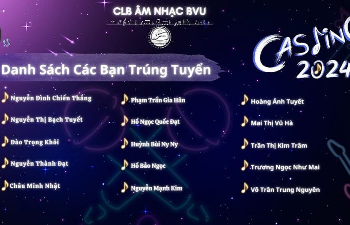 KẾT QUẢ CASTING CLB ÂM NHẠC BVU 2024