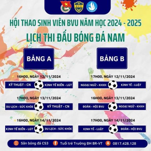 Thi đấu Vòng loại bóng đá Nam – Hội thao sinh viên BVU 2024-2025