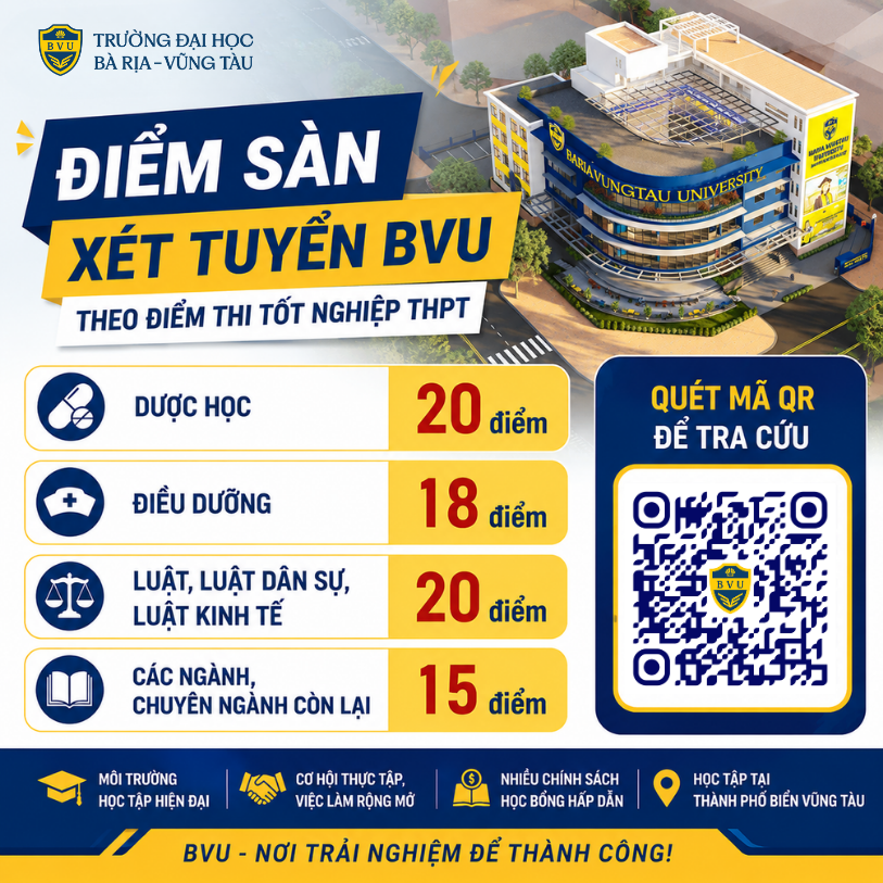 BVU công bố điểm sàn và công cụ tính điểm xét tuyển đối với phương thức xét tuyển điểm thi tốt nghiệp thpt năm 2026